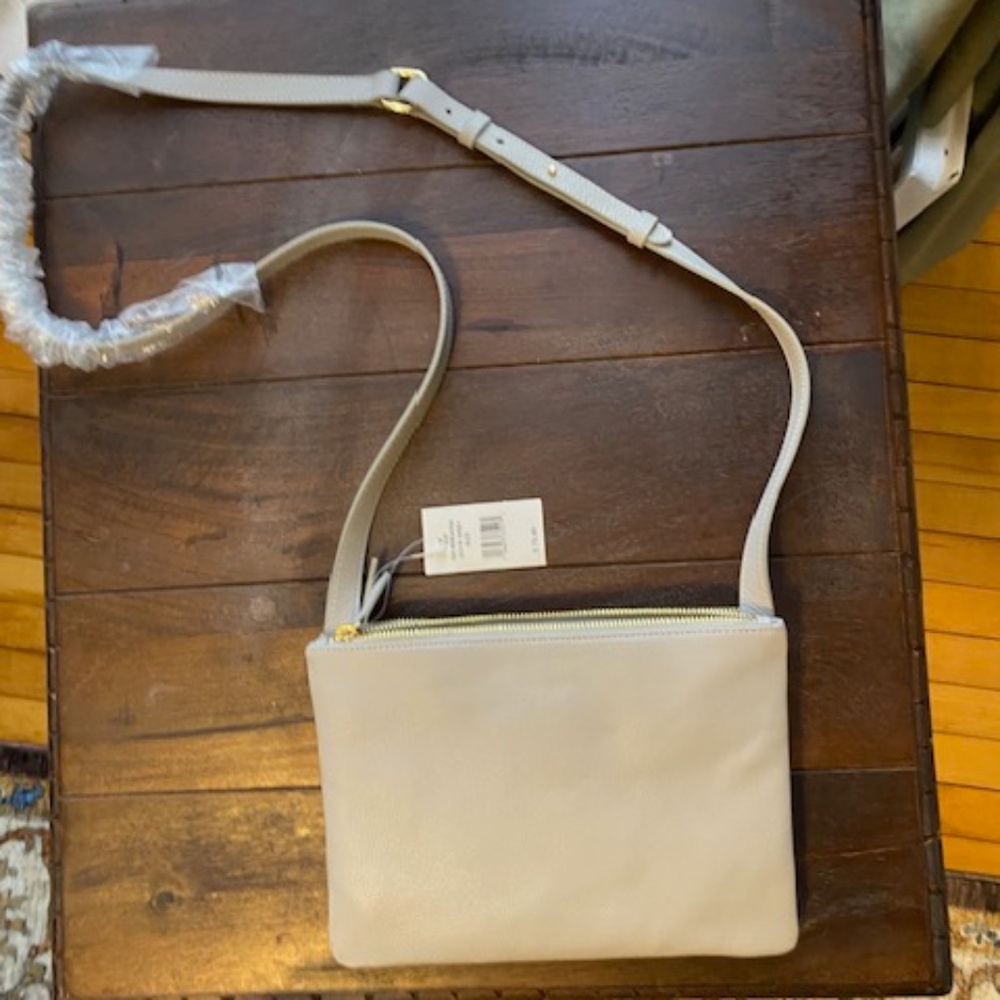 Saks Fifth Avenue Grey Leather Crossbody Double Zip Purse